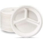 10 Bagasse 3 Compartment Round Plate
