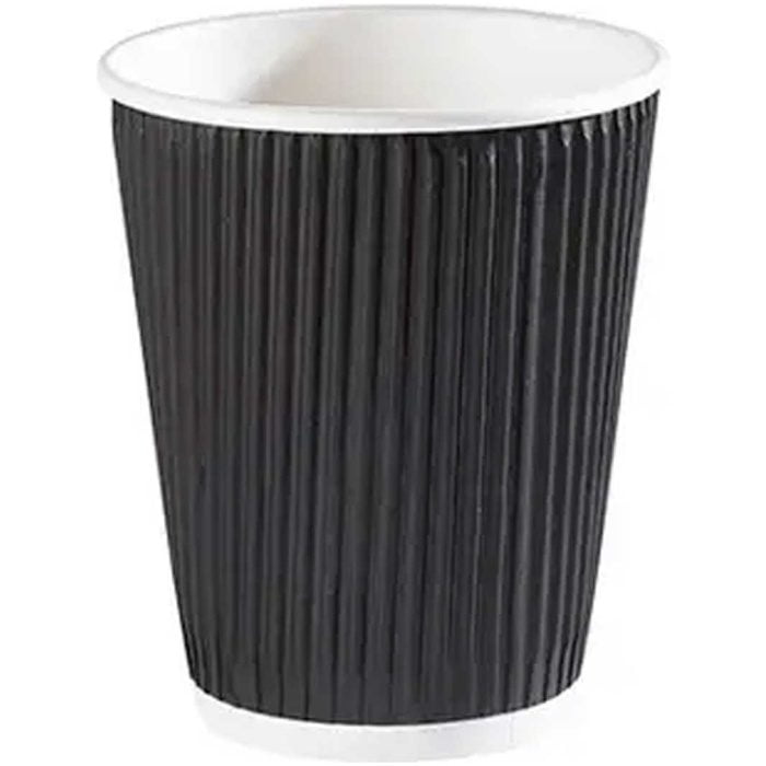 Black Triple Wall Ripple Hot Cups 16oz / 45cl