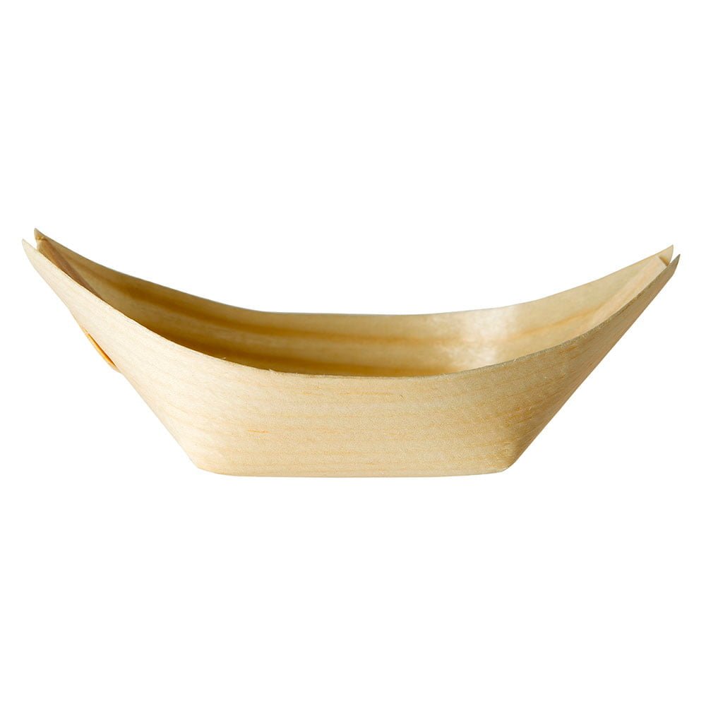 KRAFTZ Disposable Bamboo Wood Boats – 50 Large Serving Bowls 25x11cm For Canapes Parties